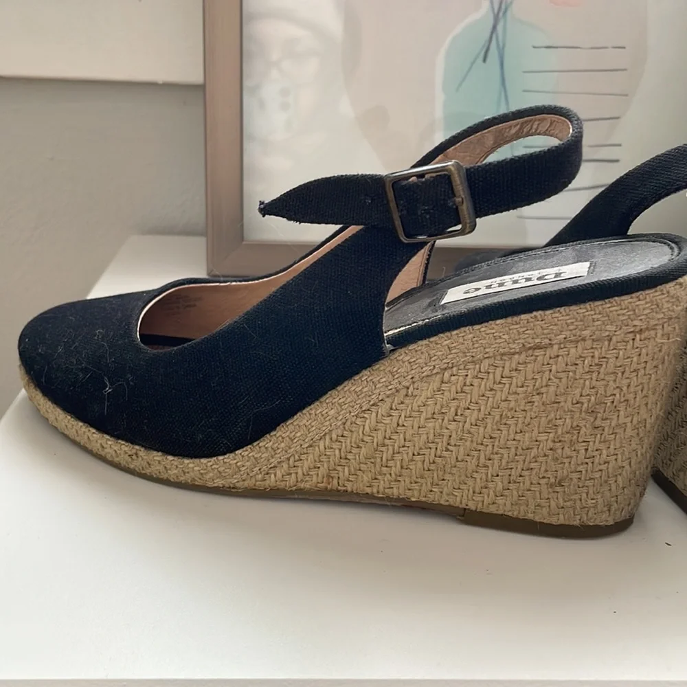 Dune London Black Canvas Espadrille Wedge Slingback